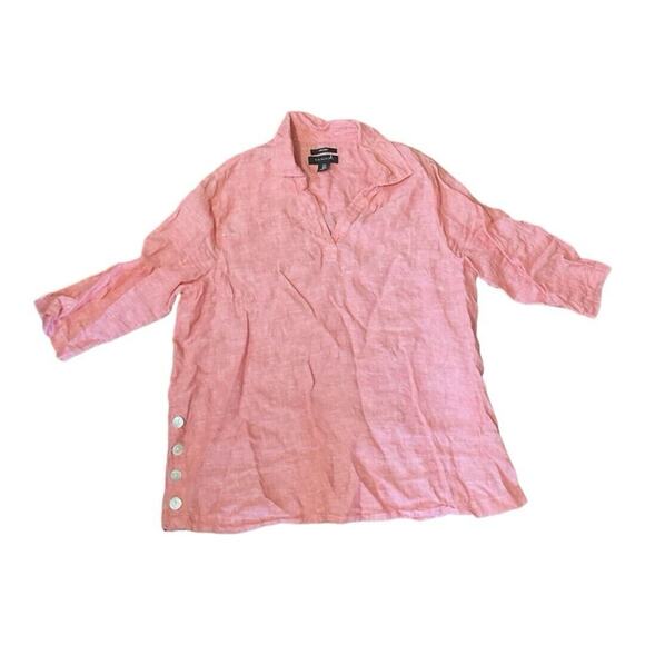 Tahari Top Women 1X Red 100% Linen - Picture 1 of 4